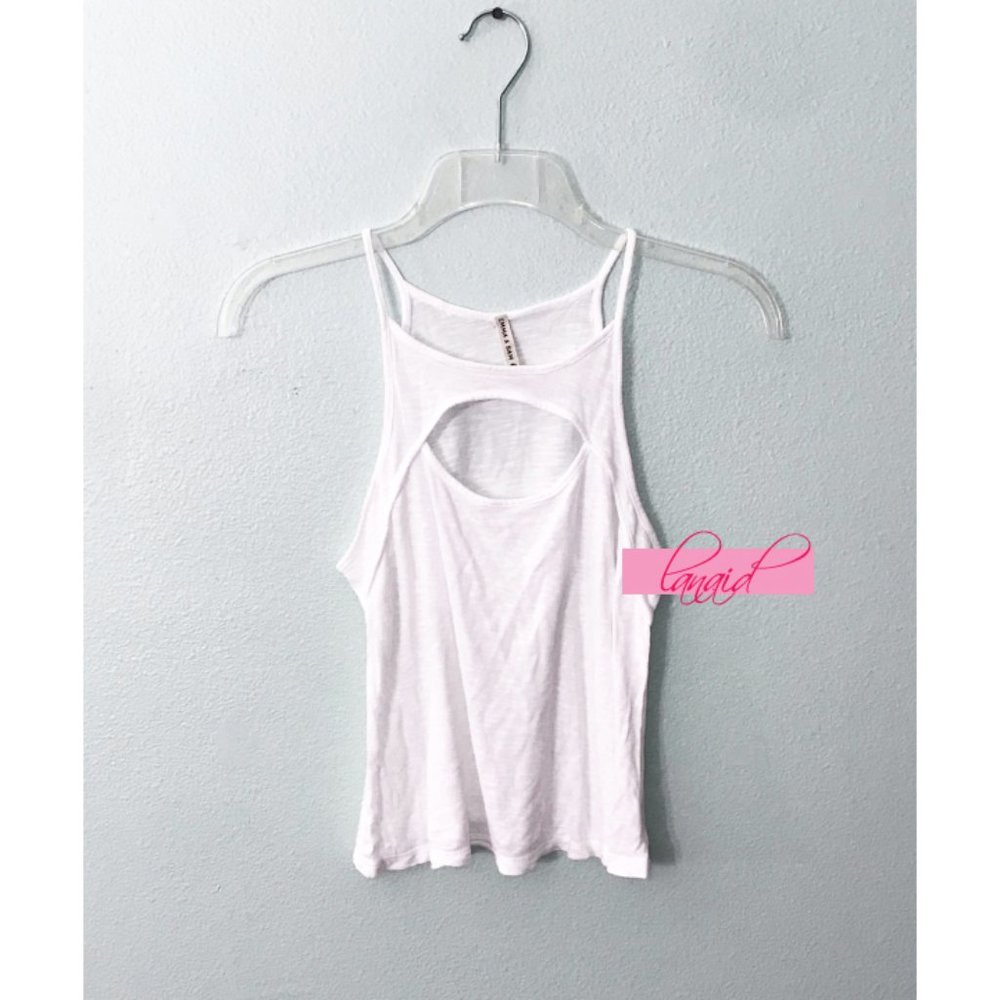 NEW LF Emma & Sam Cut-Out Slub Tank Ivory Cutout White Burnout Sleeveless Top XS